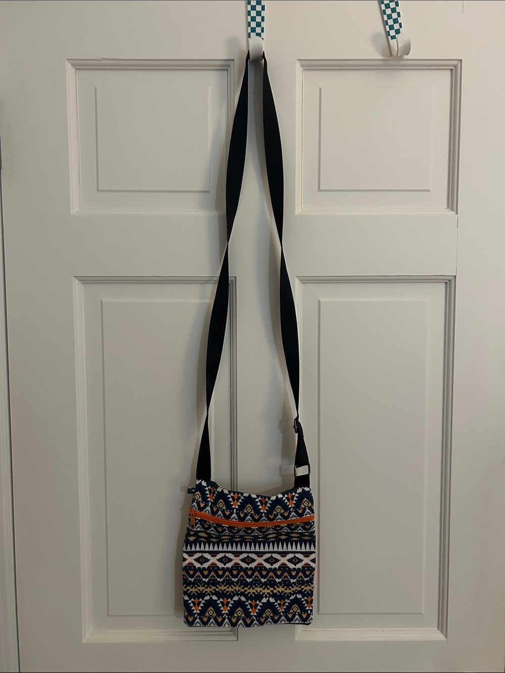 Crossbody Bag with Navy & Orange Tribal Pattern